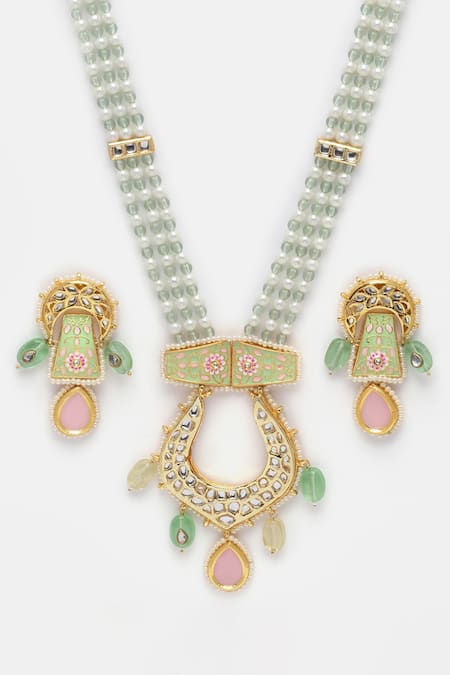 Buy Dugran By Dugristyle Pink Pearls, Stones, Zari Kundan Embellished Long Pendant Necklace Set Online at Aza Fashions Buy_Dugran By Dugristyle_Pink Pearls, Stones, Zari Kundan Embellished Long Pendant Necklace Set _Online_at_Aza_Fashions