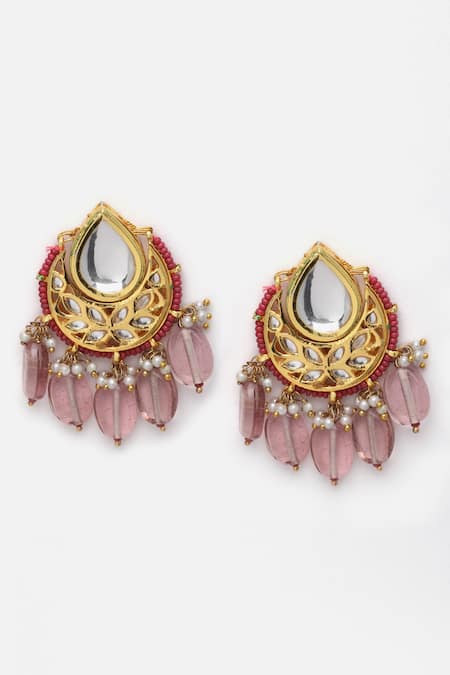 Shop Dugran By Dugristyle Pink Pearls, Stones, Gota Patti Tear Drop Shaped Pendant Necklace Set Online at Aza Fashions Shop_Dugran By Dugristyle_Pink Pearls, Stones, Gota Patti Tear Drop Shaped Pendant Necklace Set _Online_at_Aza_Fashions