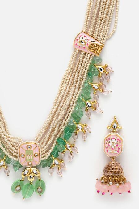 Buy Dugran By Dugristyle Pink Pearls, Stones, Gota Patti Layered Necklace Set Online at Aza Fashions Buy_Dugran By Dugristyle_Pink Pearls, Stones, Gota Patti Layered Necklace Set _Online_at_Aza_Fashions