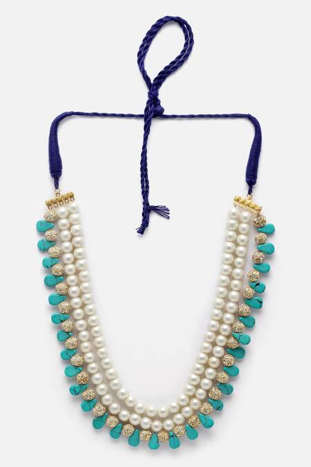 Dugran By Dugristyle Blue Pearl Embellished Layered Necklace Online at Aza Fashions Dugran By Dugristyle_Blue Pearl Embellished Layered Necklace _Online_at_Aza_Fashions