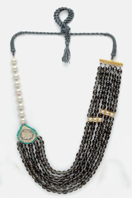 Dugran By Dugristyle Grey American Diamond Embellished Layered Necklace Online at Aza Fashions Dugran By Dugristyle_Grey American Diamond Embellished Layered Necklace _Online_at_Aza_Fashions