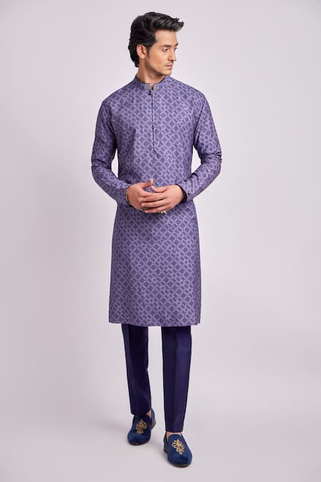 Bubber Couture Purple Modal, Silk Dimitry Medallion Print Kurta Set Online at Aza Fashions Bubber Couture_Purple Modal, Silk Dimitry Medallion Print Kurta Set _Online_at_Aza_Fashions
