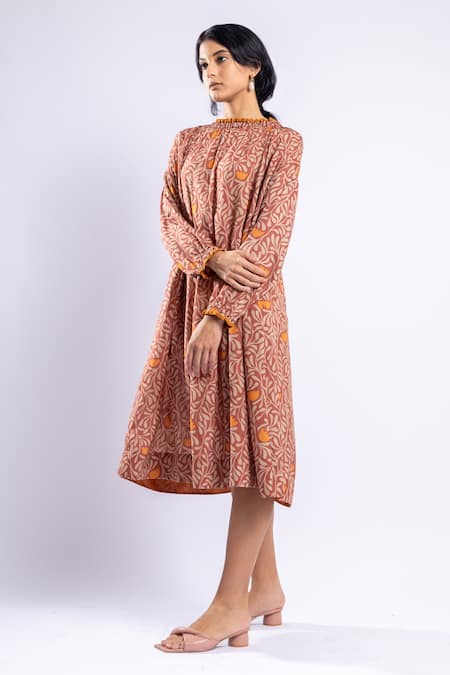 Buy_Doodlage_Orange Modal Printed Floral Pattern High Neck Jaylen Tunic _Online_at_Aza_Fashions