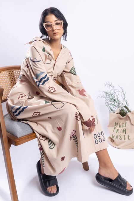 Doodlage_Beige Cotton Lea Abstract Print Maxi Skirt_Online_at_Aza_Fashions