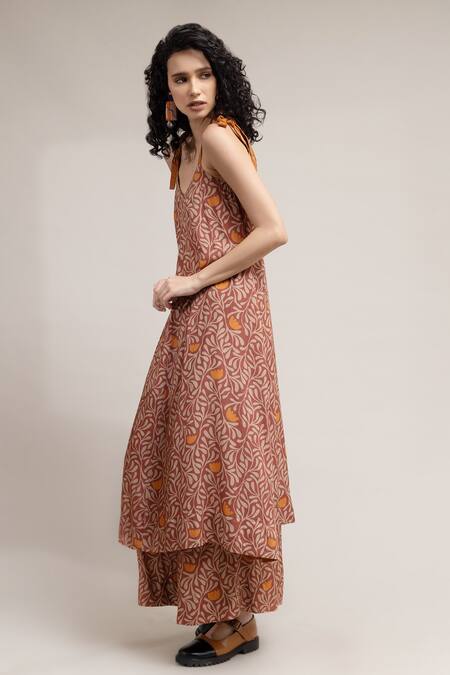 Buy_Doodlage_Orange Modal Floral Pattern Scoop Neck Yui Print Kurta And Pant Set _Online_at_Aza_Fashions