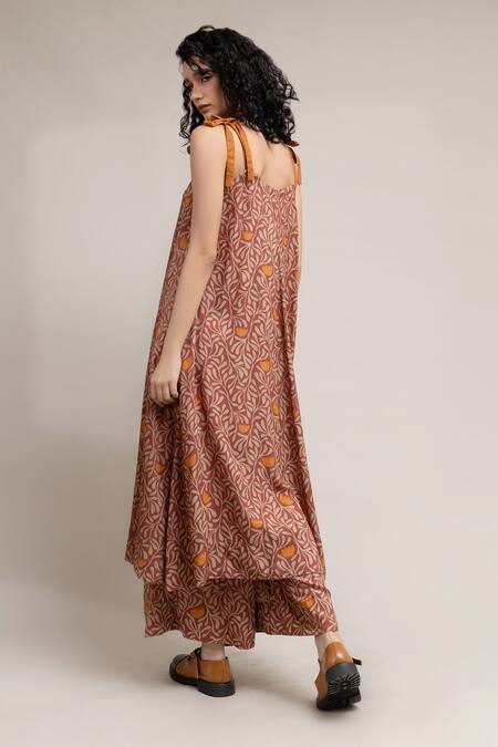Shop_Doodlage_Orange Modal Floral Pattern Scoop Neck Yui Print Kurta And Pant Set _Online_at_Aza_Fashions
