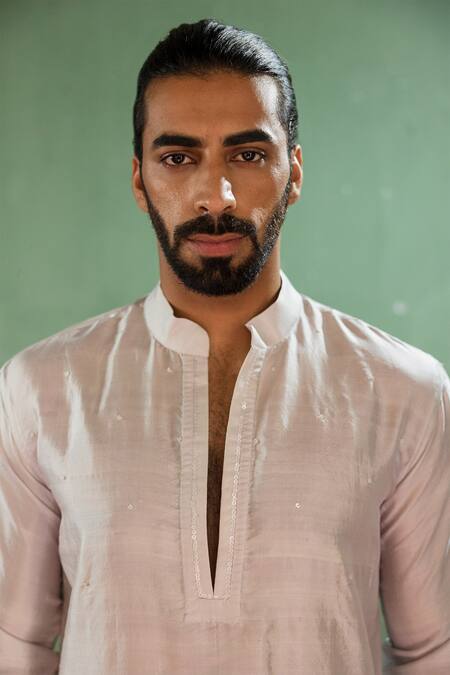 Buy Artless Grey Paper Mulberry Silk Plain Drizzles And Moon Full Sleeve Kurta Set Online at Aza Fashions Buy_Artless_Grey Paper Mulberry Silk Plain Drizzles And Moon Full Sleeve Kurta Set_Online_at_Aza_Fashions