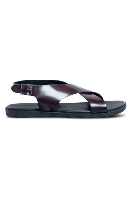 Dmodot_Maroon Criss-cross Leather Flats _Online_at_Aza_Fashions