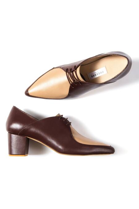 Oceedee Brown Doris Colorblock Pointed Toe Block Heels Online at Aza Fashions Oceedee_Brown Doris Colorblock Pointed Toe Block Heels_Online_at_Aza_Fashions