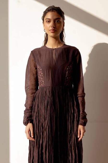 Dot Wine Chanderi Embroidery Round Neck Hand Ghoomar Anarkali Online at Aza Fashions Dot_Wine Chanderi Embroidery Round Neck Hand Ghoomar Anarkali _Online_at_Aza_Fashions