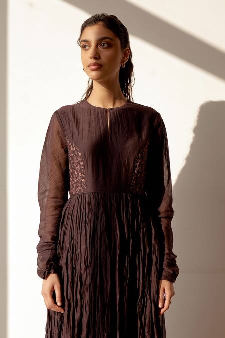 Buy Dot Wine Chanderi Embroidery Round Neck Hand Ghoomar Anarkali Online at Aza Fashions Buy_Dot_Wine Chanderi Embroidery Round Neck Hand Ghoomar Anarkali _Online_at_Aza_Fashions