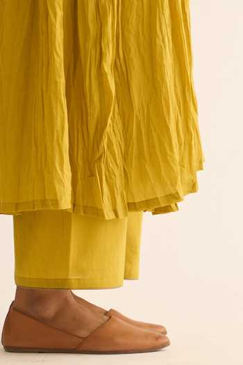 Shop_Dot_Green Cotton Embroidery V-neck Hand Kurta And Pant Set _Online_at_Aza_Fashions