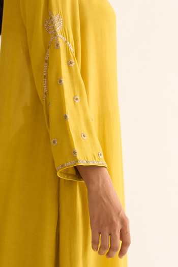 Shop_Dot_Green Cotton, Silk Embroidery Round Neck Ambily Kurta And Pant Set _Online_at_Aza_Fashions