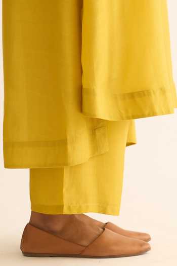 Dot_Green Cotton, Silk Embroidery Round Neck Ambily Kurta And Pant Set _at_Aza_Fashions