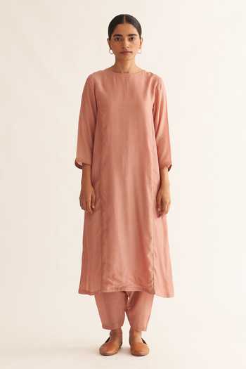 Buy_Dot_Pink Cotton, Silk, Organza Lace, Piping, Embroidery Opal Kurta Set With Dupatta _Online_at_Aza_Fashions