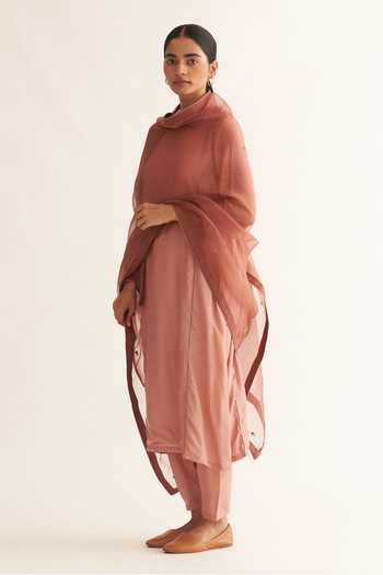 Dot_Pink Cotton, Silk, Organza Lace, Piping, Embroidery Opal Kurta Set With Dupatta _at_Aza_Fashions