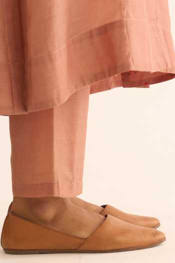 Buy_Dot_Pink Cotton, Silk Embroidery Round Neck Zari Hand Kurta And Pant Set _Online_at_Aza_Fashions