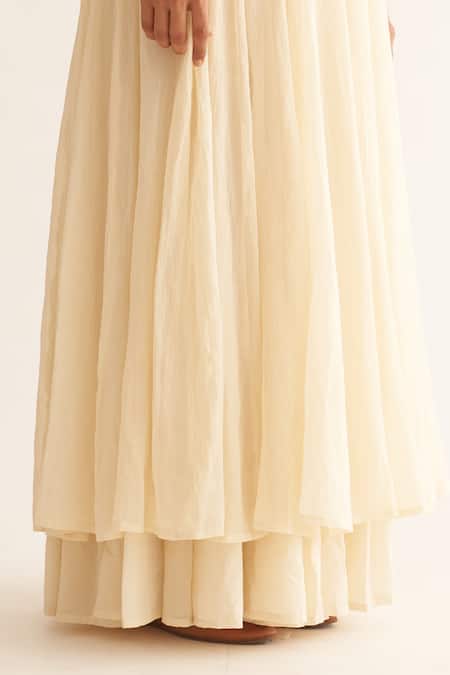 Shop Dot Ivory Cotton, Chanderi Embroidery Round Neck Resham Anarkali Set Online at Aza Fashions Shop_Dot_Ivory Cotton, Chanderi Embroidery Round Neck Resham Anarkali Set _Online_at_Aza_Fashions