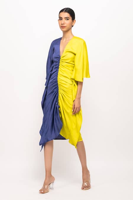 Buy_Neora By Nehal Chopra_Blue V-neck Kaftan Bodycon Dress _Online_at_Aza_Fashions