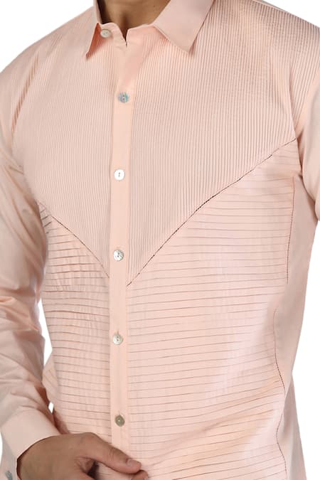 Buy Rohit Gandhi + Rahul Khanna Peach Cotton Embroidery Handcrafted Pintucked Shirt Online at Aza Fashions Buy_Rohit Gandhi + Rahul Khanna_Peach Cotton Embroidery Handcrafted Pintucked Shirt _Online_at_Aza_Fashions