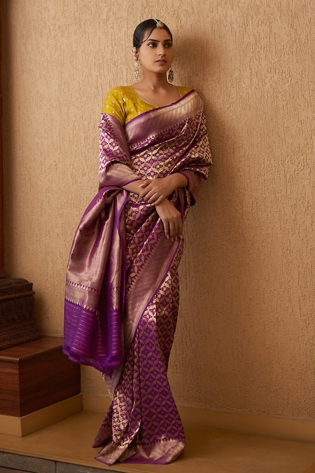 Ash Purple Katan silk Handwoven Banarasi saree with alfi Kadwa buta –  Weaver Street