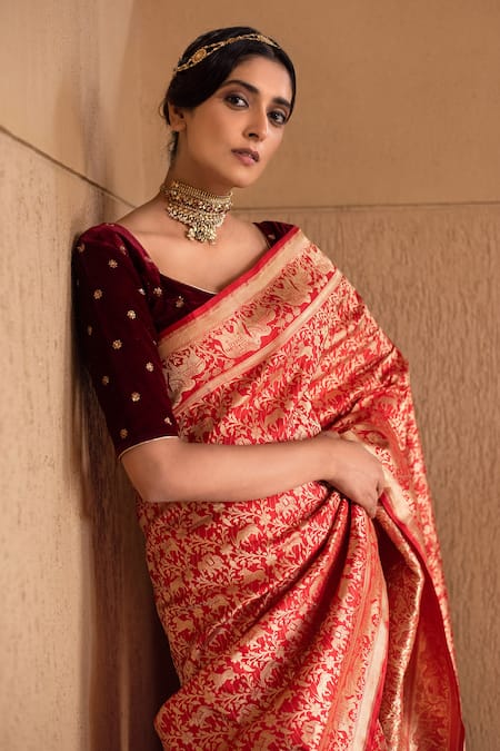 Red Handwoven Banarasi Silk Saree - Shivangi Kasliwal