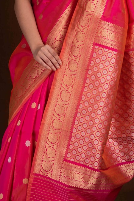 Buy Devissha Pink Pure Katan Silk Floral Handwoven Pattern Saree Online at Aza Fashions Buy_Devissha_Pink Pure Katan Silk Floral Handwoven Pattern Saree _Online_at_Aza_Fashions