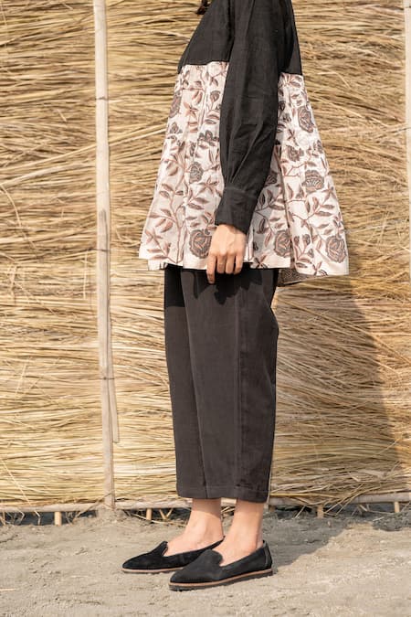 Ayaka_Black Corduroy, Viscose Collared Floral Print Shirt _Online_at_Aza_Fashions