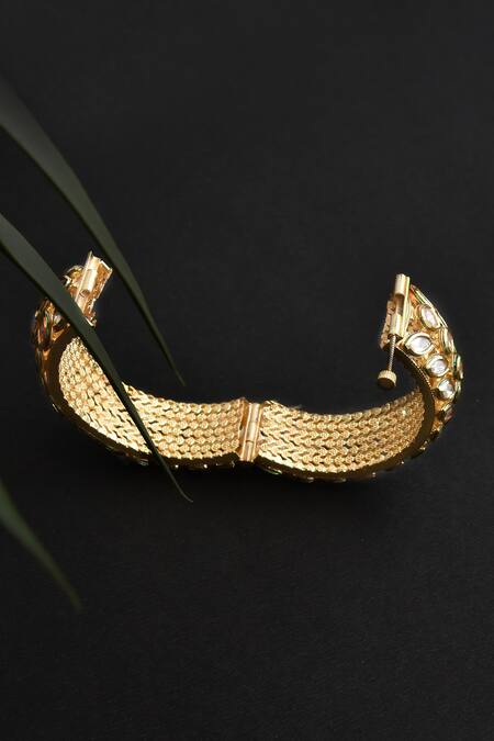 Swabhimann_Gold Plated Imitation Diamonds Kundan Embellished Cut Work Pattern Kada _Online_at_Aza_Fashions