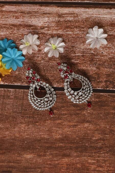 Buy_Nazaakat By Samara Singh_Silver Plated Faux Diamonds Stone Embellished Chandbalis_Online_at_Aza_Fashions