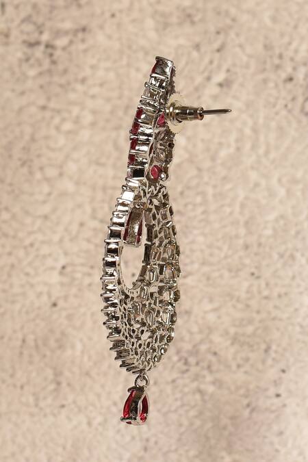 Shop_Nazaakat By Samara Singh_Silver Plated Faux Diamonds Stone Embellished Chandbalis_Online_at_Aza_Fashions