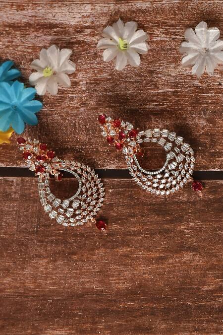 Buy_Nazaakat By Samara Singh_Red Faux Diamonds Hydro Stone Studded Chandbalis_Online_at_Aza_Fashions