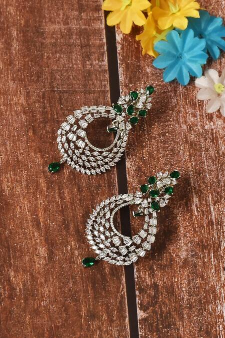 Buy_Nazaakat By Samara Singh_Silver Plated Faux Diamonds Hydro Stone Encrusted Chandbalis_Online_at_Aza_Fashions