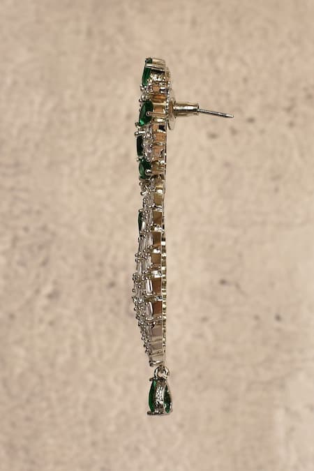 Shop_Nazaakat By Samara Singh_Silver Plated Faux Diamonds Hydro Stone Encrusted Chandbalis_Online_at_Aza_Fashions