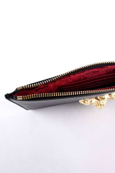 Saurav Ghosh_Black Embroidery, Chains Captial Embellished Clutch Bag_Online_at_Aza_Fashions