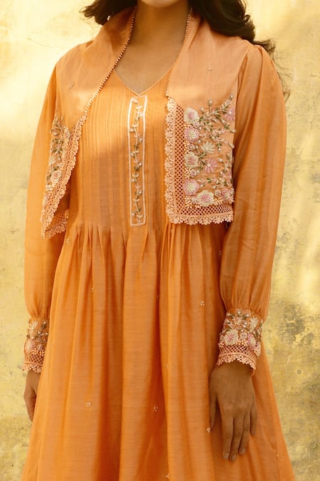 Buy Label Niti Bothra Peach Silk, Organza Pearls, Beads Floret Embroidered Jacket Kurta And Palazzo Set Online at Aza Fashions Buy_Label Niti Bothra_Peach Silk, Organza Pearls, Beads Floret Embroidered Jacket Kurta And Palazzo Set _Online_at_Aza_Fashions