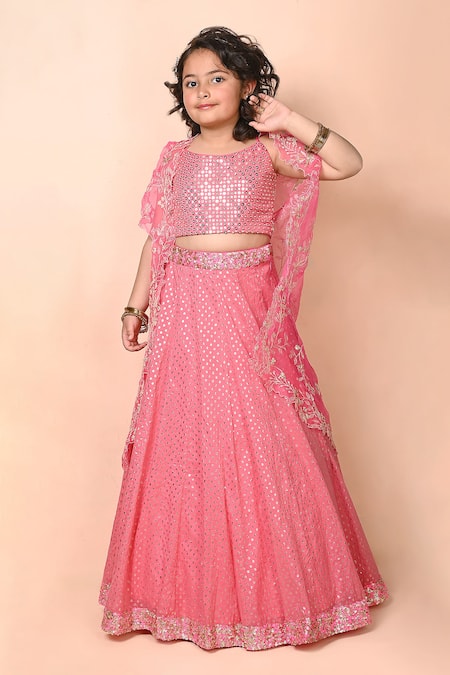 Buy_Priyanka Jain_Fuchsia Chanderi, Organza Sequins, Crystals Embellished Lehenga Set With Cape _Online_at_Aza_Fashions