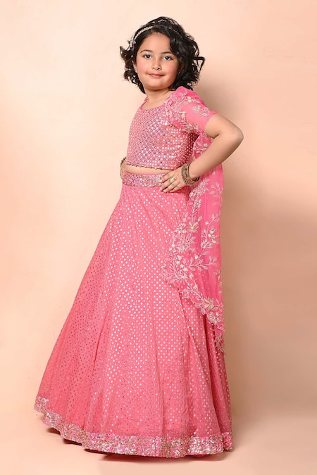 Shop_Priyanka Jain_Fuchsia Chanderi, Organza Sequins, Crystals Embellished Lehenga Set With Cape _Online_at_Aza_Fashions