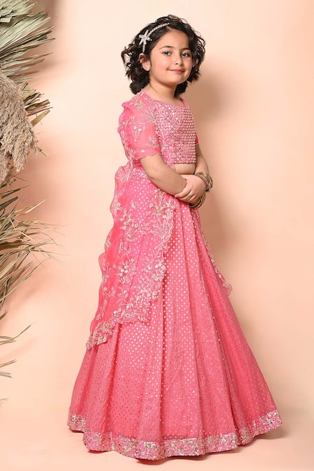 Priyanka Jain_Fuchsia Chanderi, Organza Sequins, Crystals Embellished Lehenga Set With Cape _at_Aza_Fashions