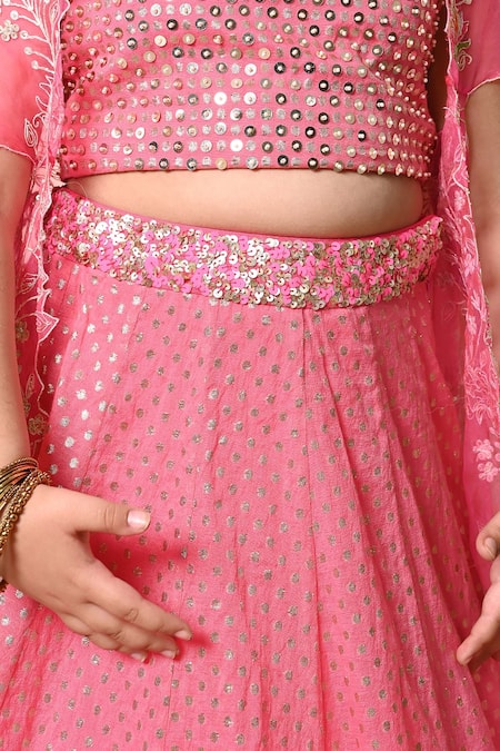 Buy_Priyanka Jain_Fuchsia Chanderi, Organza Sequins, Crystals Embellished Lehenga Set With Cape 