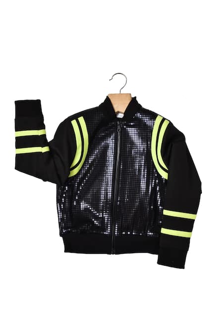 Partykles_Black Lycra, Polyester Sequins Jacket _Online_at_Aza_Fashions