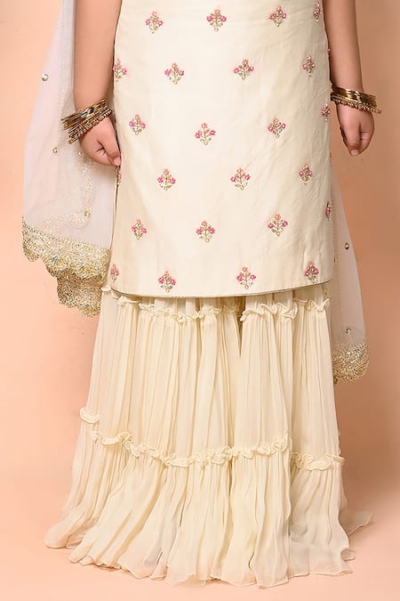 Priyanka Jain_Ivory Chanderi, Georgette, Net Embroidery, Dabka Strappy Kurta Sharara Set _at_Aza_Fashions