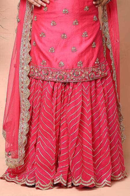 Priyanka Jain Fuchsia Cotton, Georgette, Net Embroidery, Sequins, Chevron Sharara Kurta Set Online at Aza Fashions Priyanka Jain_Fuchsia Cotton, Georgette, Net Embroidery, Sequins, Chevron Sharara Kurta Set _Online_at_Aza_Fashions