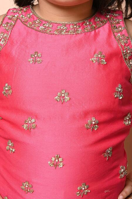 Shop_Priyanka Jain_Fuchsia Cotton, Georgette, Net Embroidery, Sequins, Chevron Sharara Kurta Set _Online_at_Aza_Fashions