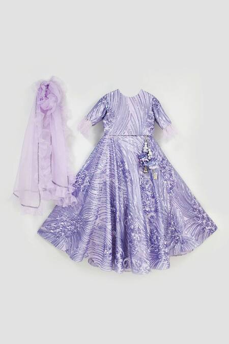 Fayon Kids Purple Fur, Organza Sequins Embellished Lehenga Set Online at Aza Fashions Fayon Kids_Purple Fur, Organza Sequins Embellished Lehenga Set _Online_at_Aza_Fashions
