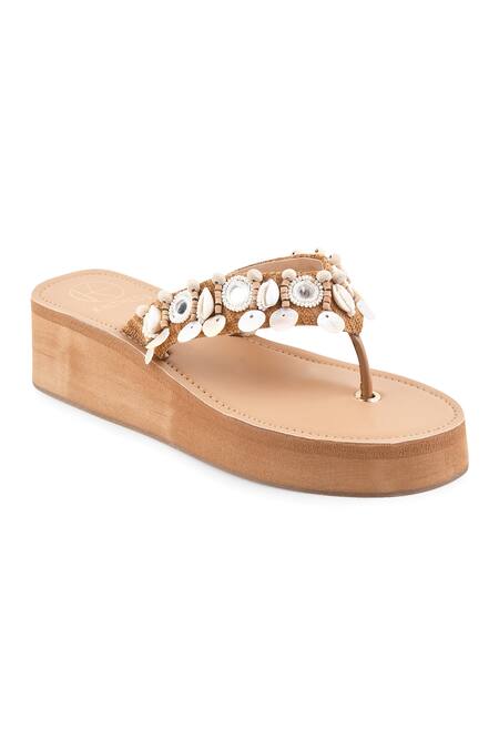 Shop_Kaltheos_Brown Embellished Sophia Straps Wedges_Online_at_Aza_Fashions