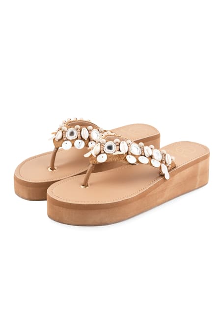 Buy_Kaltheos_Brown Embellished Sophia Straps Wedges