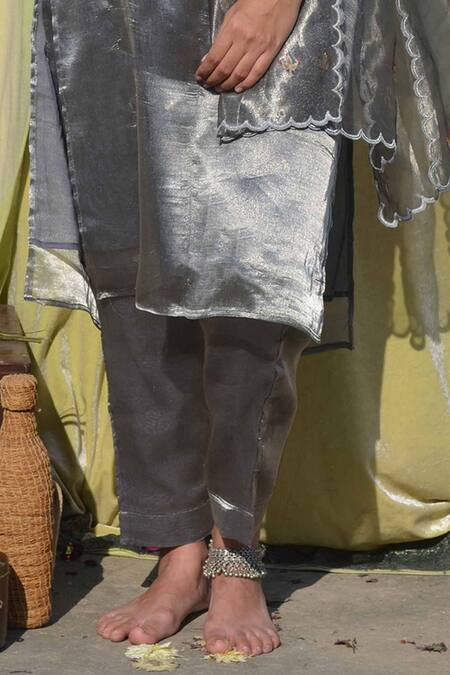 Studio Malang_Silver Tissue, Silk Gota Patti, Cut Work, Metallic Kurta Set With Dupatta_Online_at_Aza_Fashions