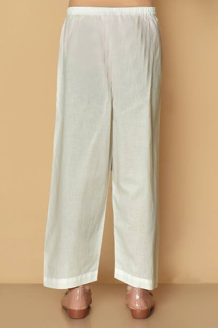 Pankhuri By Priyanka_White Cotton Embroidery Pathani Hand Block Print Kurta Set _Online_at_Aza_Fashions