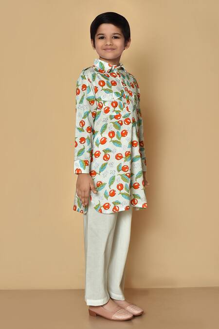 Buy_Pankhuri By Priyanka_White Cotton Embroidery Pathani Hand Block Print Kurta Set 